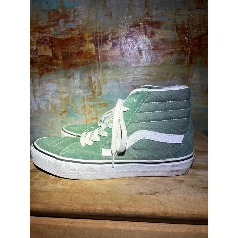 Vans Sk8-Hi High Top Sneakers‎ Sage Green White Suede Canvas Skate Shoes Mens 8